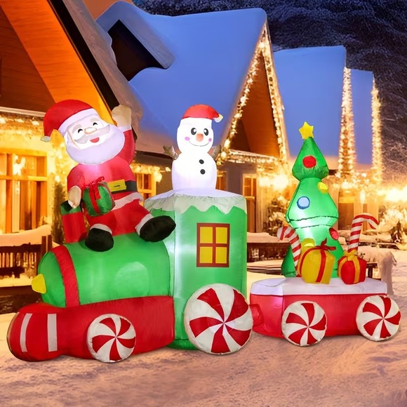 Does not apply Other - Decorations Outdoor Christmas Inflatable Train With Santa Claus Tree  Snowman